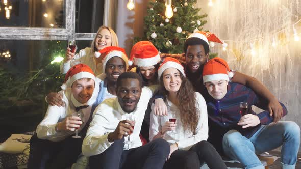Mixed Race Group of Young People at Christmas Party