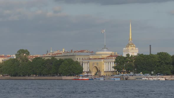 Time-lapse of Neva river, The Admiralty in the summer - St. Petersburg, Russia