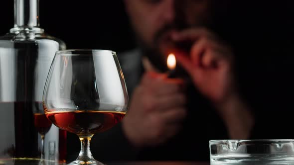 Brandy or Whiskey and Cigar Closeup alt