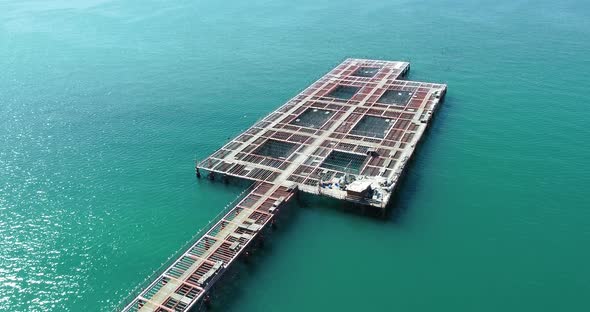 Aerial view of mussels farm. View of shellfish farming near Kavarna, Bulgaria alt