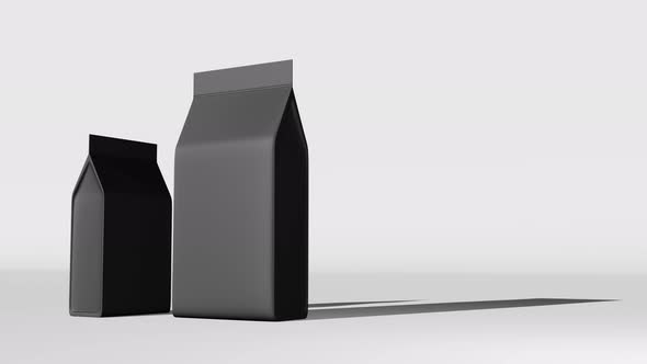 Black standing box bottom pouch bags coffee branding 3D animation Merchandise packaging design 4K alt