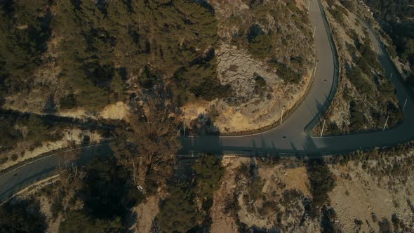 Cinematic Aerial Drone Shot of Friends on Moped