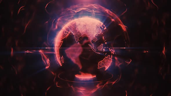 Red Technological Spinning Earth in Space Loop