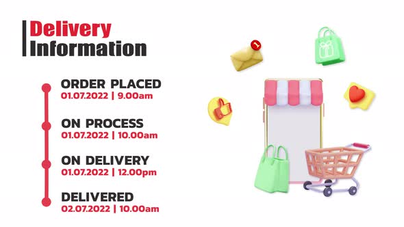 Online shopping product delivery tracking system. Delivery information animation.