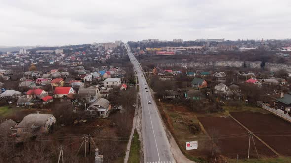 Panoramic Aerial Shot in Town