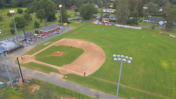 Aerial drone shot during a local baseball game alt