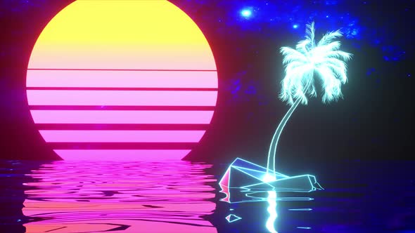 Neon Palm Tree on a Retro Background, Motion Graphics | VideoHive