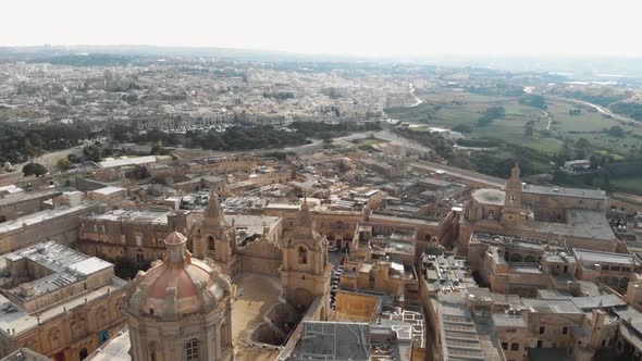 St Publius church dome and Malta, Mdina cityscape. Aerial view alt
