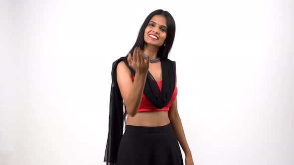 Indian girl welcoming alt