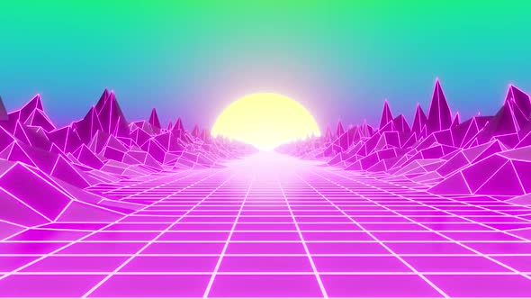 Synthwave Road Cyan Sky Background Loop  Background