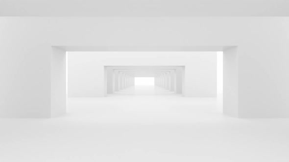 Movement along a white corridor with columns.