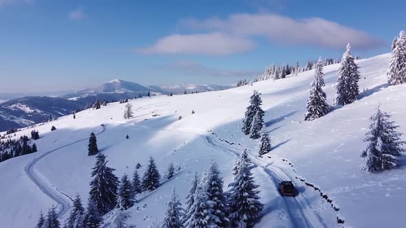 Beautiful Flight Over Mountains During Winter