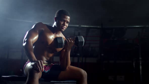 Man Practicing Exercises with Dumbbells in the Gym, Lifting Weight in Sport Club alt