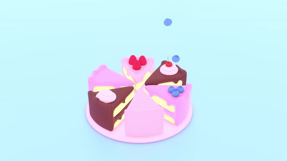 Cakes 3d with falling berries