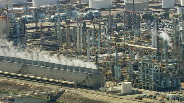 Aerial shot of off oil refinery, Southern California alt