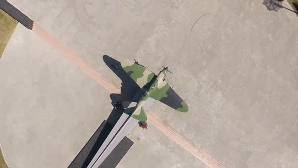 Aerial View of Monument of Old Russian Attack Aircraft Il 2 in Summer Day