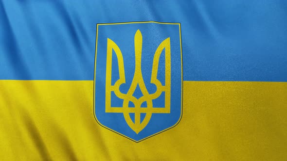 Ukrainian Flag with Presidential and Military Coat of Arms "Tryzub"-Trident Symbol Loop Background