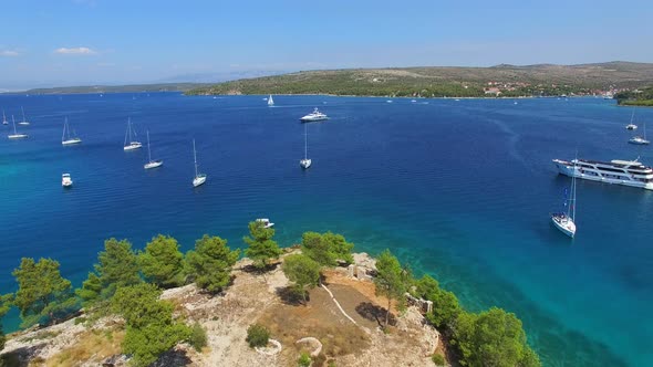 Aerial view of boat in sea alt