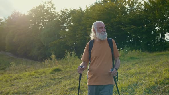 The Traveler Makes a Hike in the Mountains Enjoys Nature alt