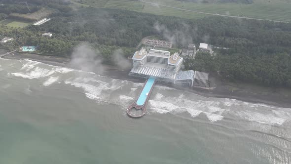Shekvetili, Georgia - September 10 2020: Aerial view of Modern hotel Paragraph alt