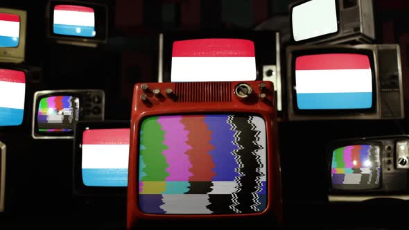 The flag of Luxembourg on a Retro TV Stack. alt