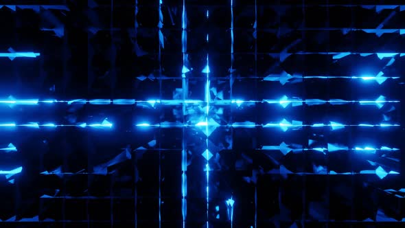 Glowing spark neon blue background kaleidoscope. Abstract Vj Flickering seamless VJ neon HD.