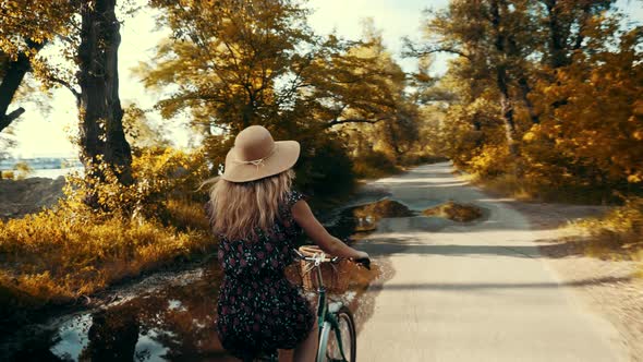 Hair Blowing On Wind. Beautiful Cyclist Girl Hair Blowing When Riding ...