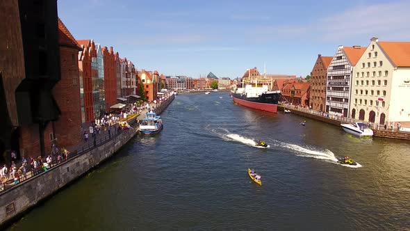Aerial view of the canals of Gdansk in the summertime alt