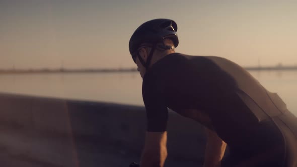Cyclist Fitness Riding On Road Bike.Cyclist Triathlete Training Workout On Bicycle.Cycling On Bike alt