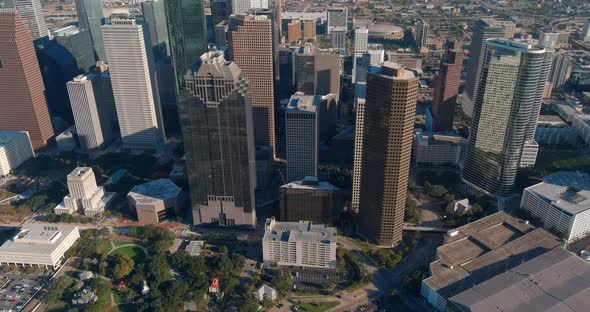 Drone view of skyscrapers in the Downtown Houston area. This video was filmed in 4k for best image q alt