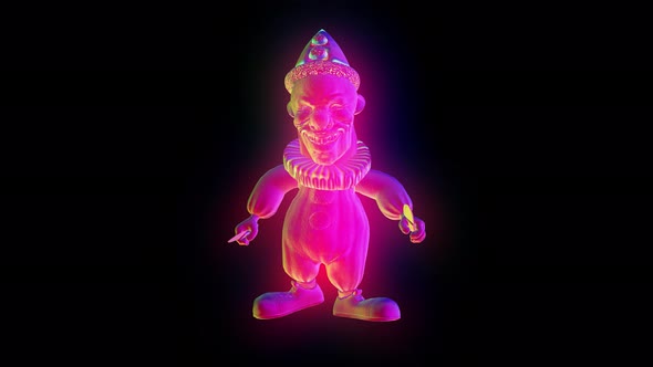 4K Halloween glowing clown walking with knives with alpha channel