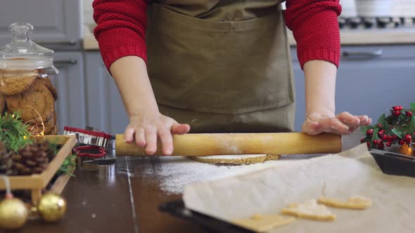 Unrecognizable Female Hands Cook Dough Pastry Kitchen Wooden Table Sifting Flour alt