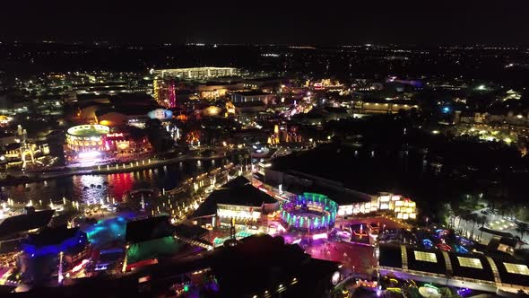 Night landscape of colorful amusement park at downtown Orlando United States alt