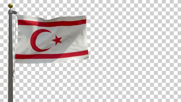 Northern Cyprus Flag on Flagpole with Alpha Channel - 4K