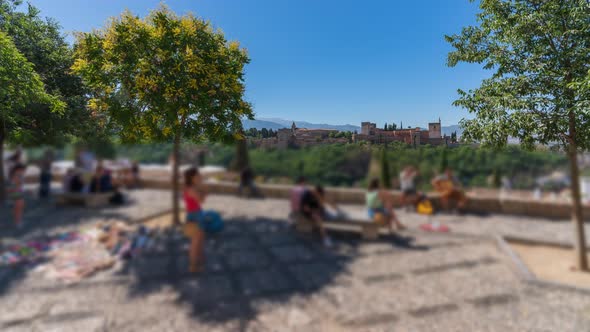 Saint Nicholas Viewpoint to Alhambra with Blurred Tourists