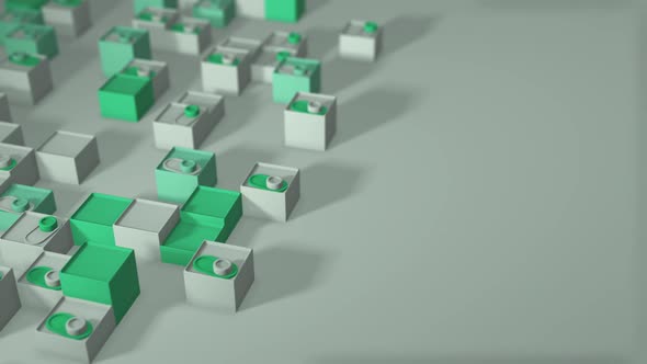 White green color geometric abstract video with switches and cubes.