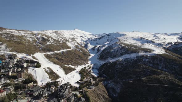 Panoramic aerial view over popular Spanish ski resort, Granada