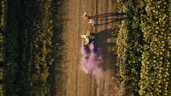 Parents Ride the Child in a Cardboard Plane alt