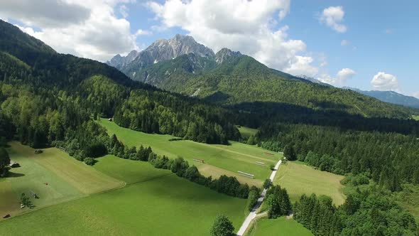 Beautiful green fields and mountain. Kranjska Gora. Slovenia