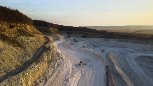Aerial View of Open Pit Mine of Sandstone Materials for Construction Industry with Excavators and alt