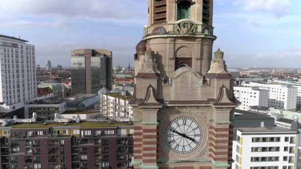 Clock Tower in Malmö, Sweden Aerial View