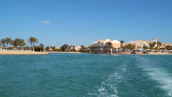View from a floating ship, Buildings and beaches in El Gouna