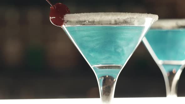 Blue Cocktails at a Bar