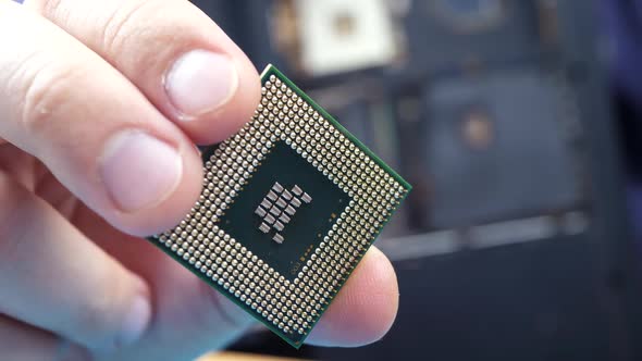 Computer Repairman Holds Computer CPU Processor