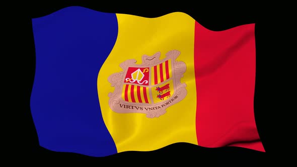 Andorra National Flag Waving Animated Black Background