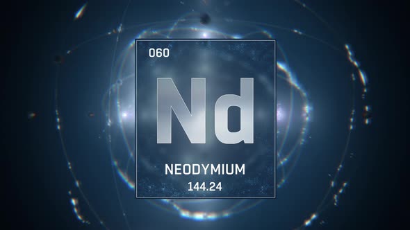 Neodymium as Element 60 of the Periodic Table on Blue Background
