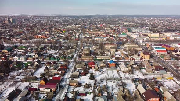View of a Small Snowcovered Town From the Air