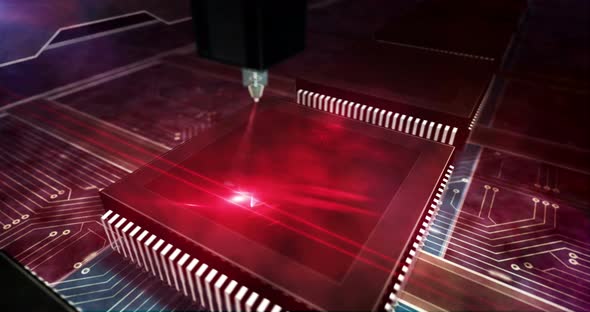 Processor factory with laser burning Ethereum symbol alt