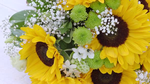 Wedding bouquet of sunflower. Natural floral background.