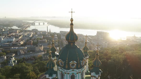 St. Andrew's Church at Dawn. Kyiv, Ukraine, Slow Motion alt